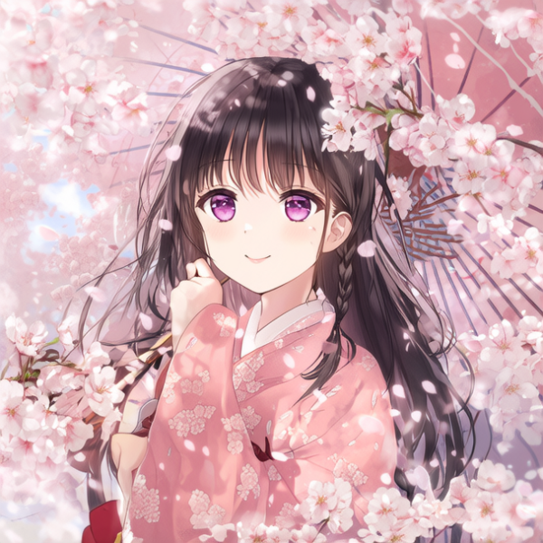 樱花丛中的长发动漫女孩