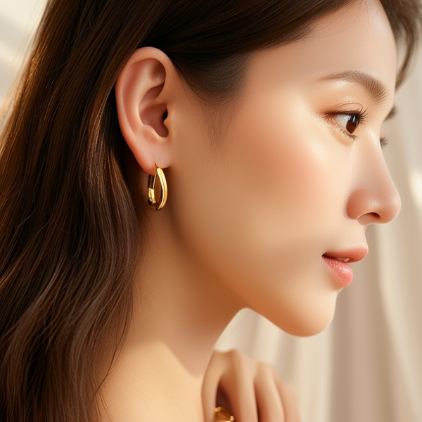 戴金耳环图片